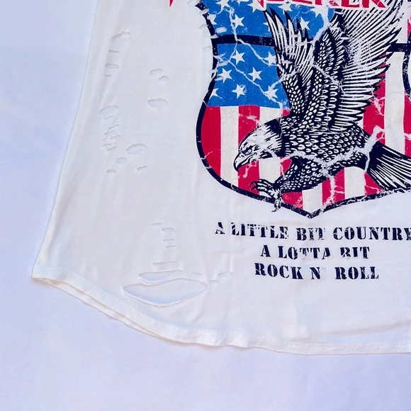 AMERICAN ROCKSTAR ROCK N ROLL DISTRESSED RACERBACK TEE - Picture 3 of 5